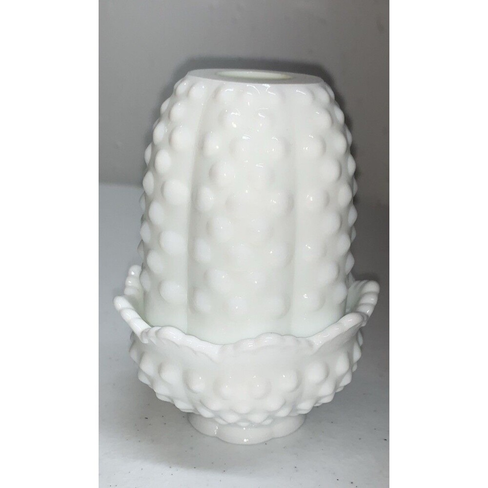 Vintage Fenton Hobnail White Milk Glass Fairy Lamp Candle Holder 4.5”